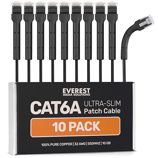 Everest Ultra Slim Cat6a Ethernet Patch Cables 2ft Black by EverestMediaSolutions