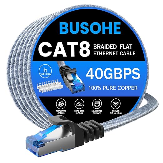 BUSOHE Cat 8 Ethernet Cable 100 ft, Nylon Braided High Speed Heavy Duty Network by BUSOHE