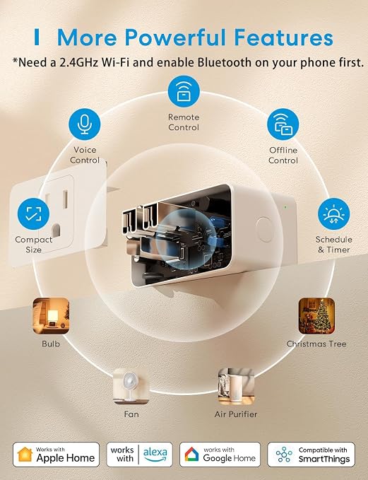 meross Smart Plug Mini, 15A & Reliable Wi-Fi, Support Apple HomeKit, Google - Image 4