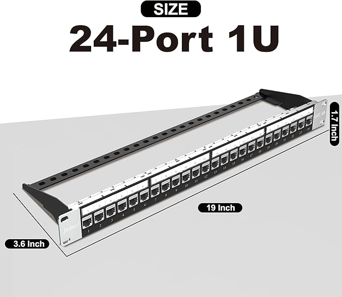Jadaol 24-Port Shielded Cat6A Patch Panel, 19” 1U Rackmount/Wall Mount - Image 6