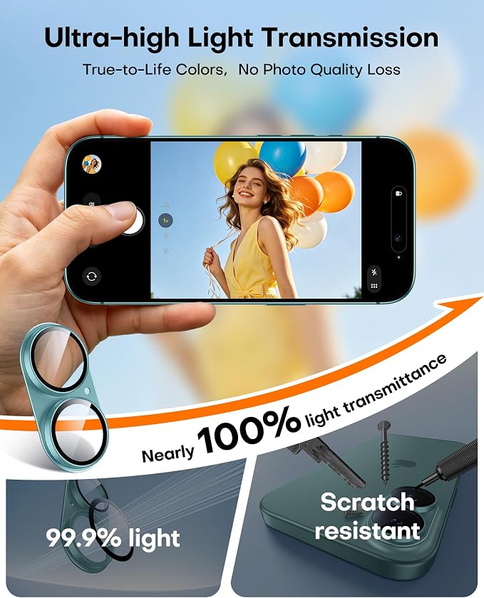 TAURI 2 Pack for iPhone 16/16 Plus Camera Lens Protector, Full Coverage - Image 5