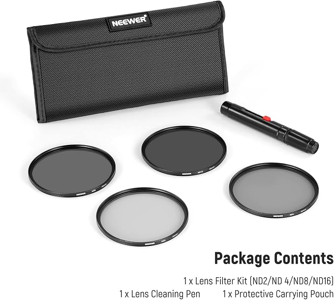 NEEWER 49mm ND Lens Filter Kit: ND2 ND4 ND8 ND16, Lens Cleaning Pen, Filter - Image 8