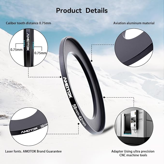 58mm to 62mm Camera Filters Ring Compatible All 58mm Camera Lenses to 62mm UV - Image 3