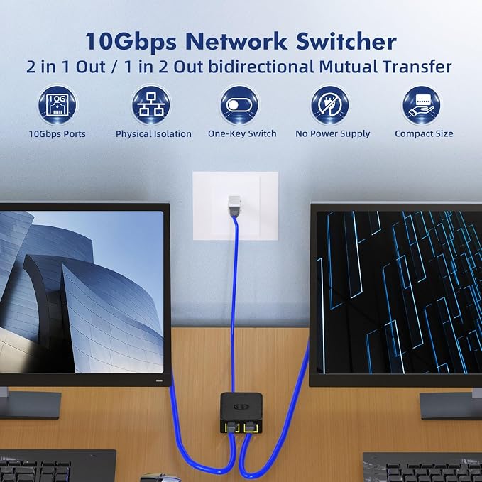 Binardat 10 Gigabit Network Switcher, 10G/5G/2.5G/1000M/100Mbps, Passive - Image 2