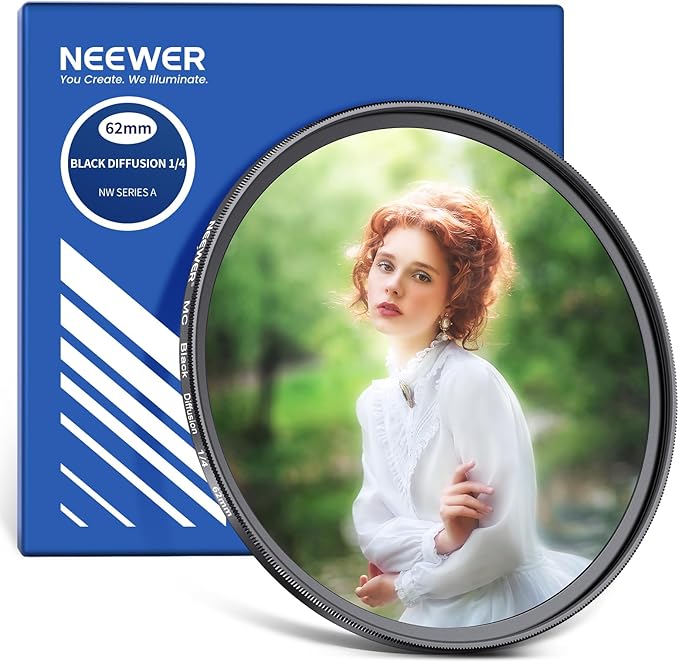 NEEWER 62mm Black Diffusion 1/4 Filter Dreamy Soft Cinematic Effect Filter by Neewer