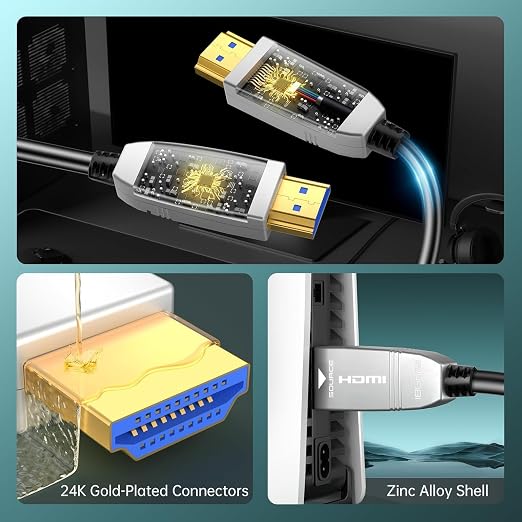 4K Fiber Optic HDMI Cable 35ft, 4K 60Hz 18Gbps HDR10 HDCP2.3 3D Slim Flexible - Image 2