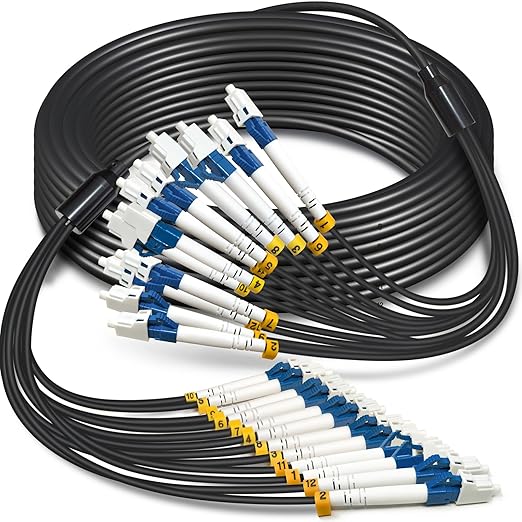 30 Meters 12 Core Industrial TPU LC to LC Outdoor Armored Fiber Optic Cable by YUTIANHOME