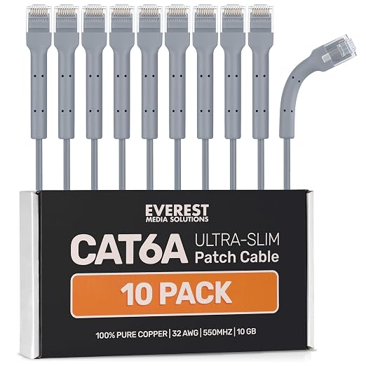 Everest Ultra Slim Cat6a Ethernet Patch Cables 10ft Gray by EverestMediaSolutions