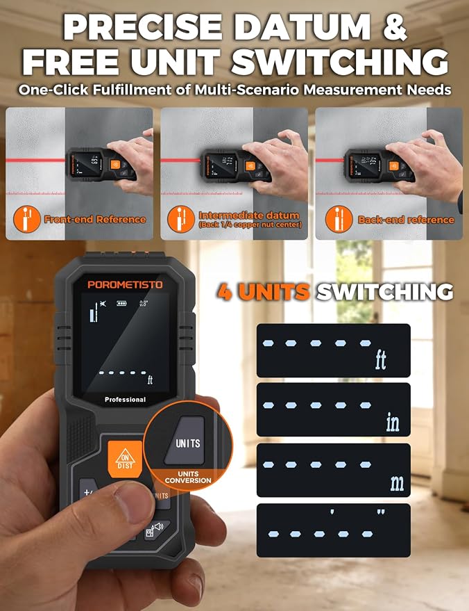 Laser Distance Meter POROMETISTO 164ft/50m, Digital Angle Finder, 12 Modes - Image 4