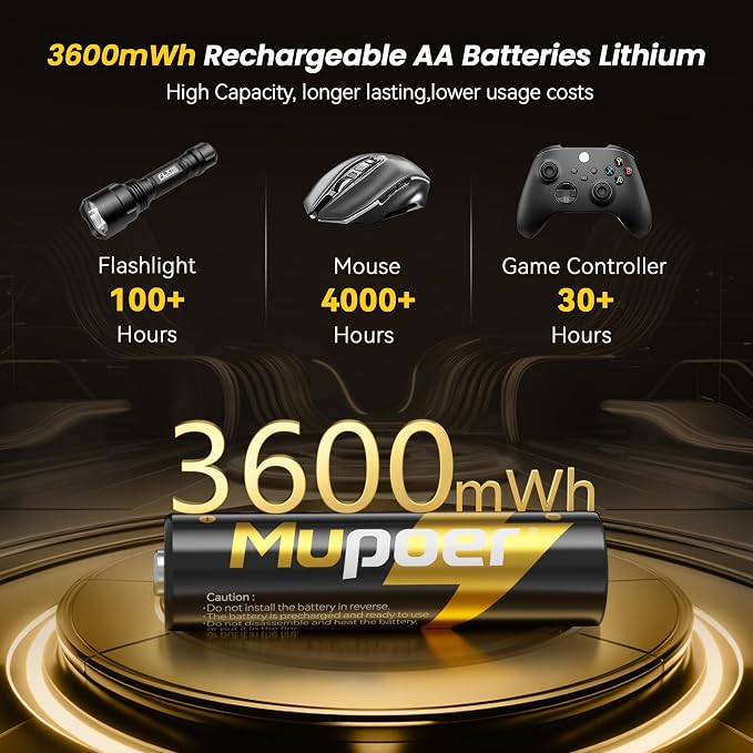 Mupoer Rechargeable Lithium Batteries AA 8-Pack - Image 8