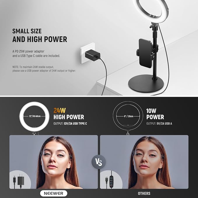 NEEWER 12" 24W High Power Desk Ring Light - Image 5