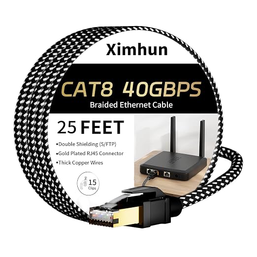 Cat 8 Round Ethernet Cable 25FT, Nylon Braided High Speed Internet Network Cable by XimhunEthernetCable