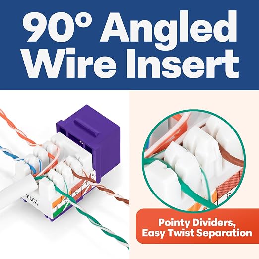 Everest 90° Angled RJ45 Cat6A Keystone Jacks 20-Pack in Purple - Image 3