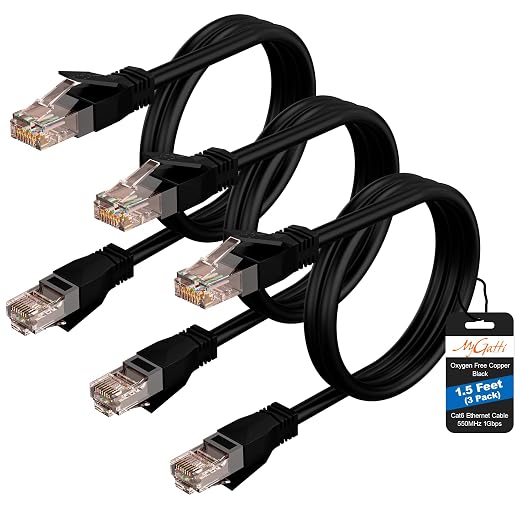 Cat6 Ethernet Cable 1.5 FT, Snagless Short Cat 6 Patch Cord, RJ45 Pure Copper by Mygatti