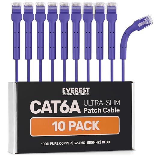 Everest Ultra Slim Cat6a Ethernet Patch Cables 0.5ft Purple by EverestMediaSolutions