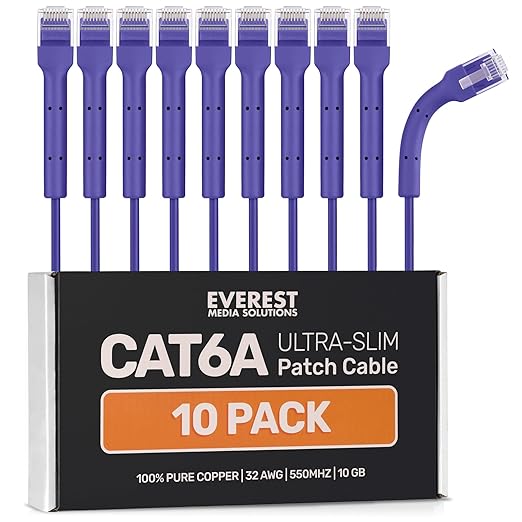 Everest Ultra Slim Cat6a Ethernet Patch Cables 7ft Purple by EverestMediaSolutions
