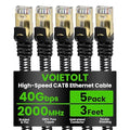 Cat 8 Ethernet Cable Flat 3 FT 5Pack, High Speed 40Gbps 2000Mhz Braided by EthernetCable