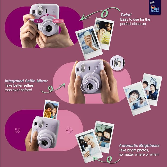 Fujifilm Instax Mini 12 Instant Camera Clay White + Carrying Case + Fuji Instax - Image 3