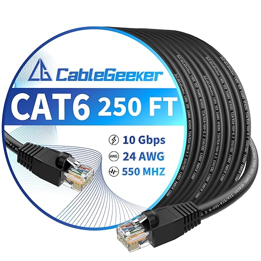 CableGeeker Cat 6 Ethernet Cable 250 ft, High Speed 10Gbps CCA Internet Network by CableGeeker