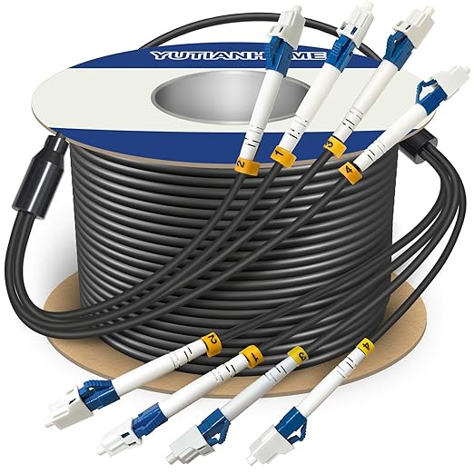 50 Meters 4 Core Industrial TPU LC to LC Outdoor Armored Fiber Optic Cable by YUTIANHOME
