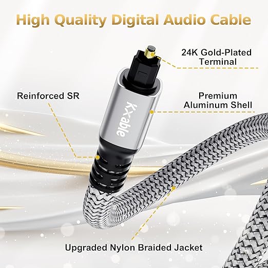 Optical Audio Cable 50 FT, Digital Audio Cable, Toslink Fiber Optic Cord - Image 2