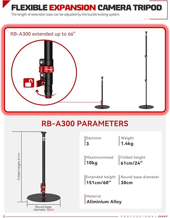 IFOOTAGE Round Base Monopod A300, Tripod Head, Payload 22lb - Image 5