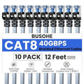 BUSOHE Cat 8 Ethernet Cable 12 FT 10 Pack, Nylon Braided High Speed Heavy Duty by BUSOHE