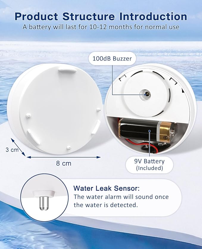 Geevon 4 Pack Water Leak Detectors, 100dB Water Sensor Alarms Flood Detector - Image 4