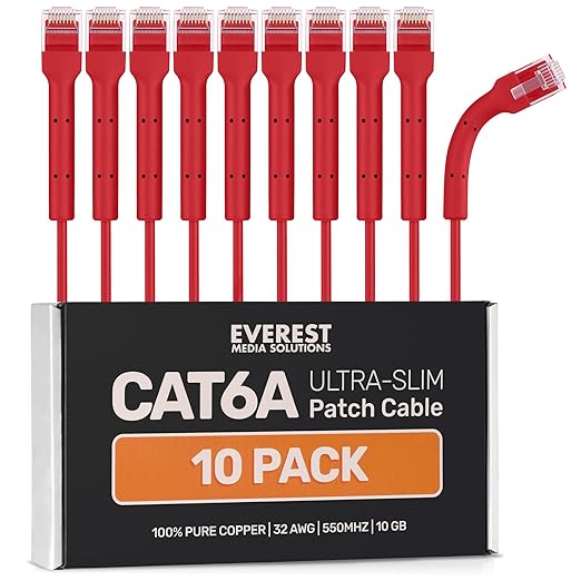 Everest Ultra Slim Cat6a Ethernet Patch Cables 6ft Red by EverestMediaSolutions