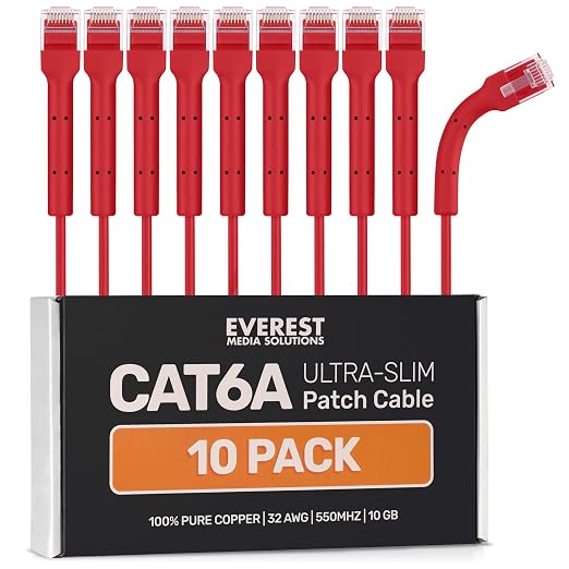 Everest Ultra Slim Cat6a Ethernet Patch Cables 1ft Red by EverestMediaSolutions