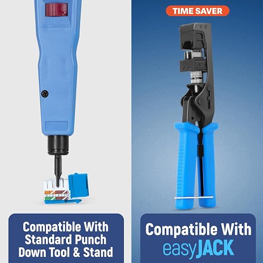 Everest 90° Angled RJ45 Cat6A Keystone Jacks 10-Pack in Blue - Image 4