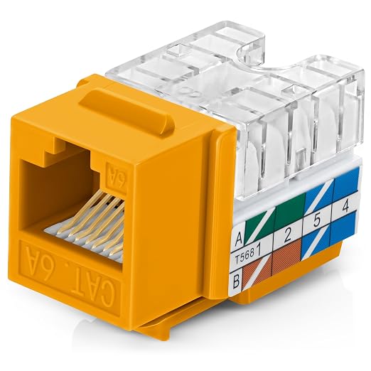 Everest 90° Angled RJ45 Cat6A Keystone Jacks 10-Pack in Yellow by EverestMediaSolutions