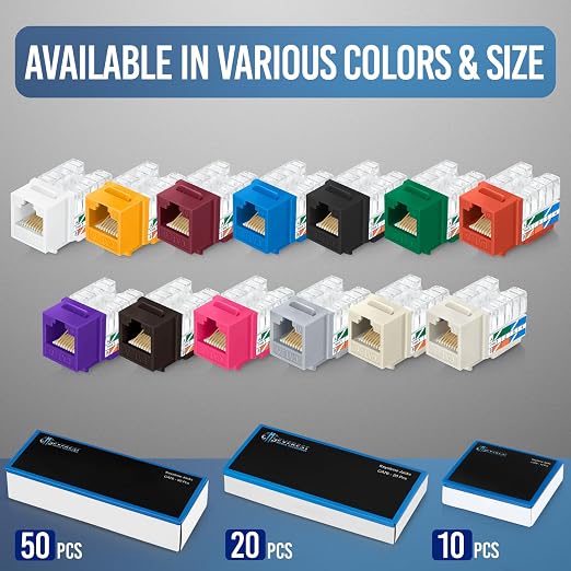 Everest 90° Angled RJ45 Cat6 Keystone Jacks 10-Pack in Brown - Image 7