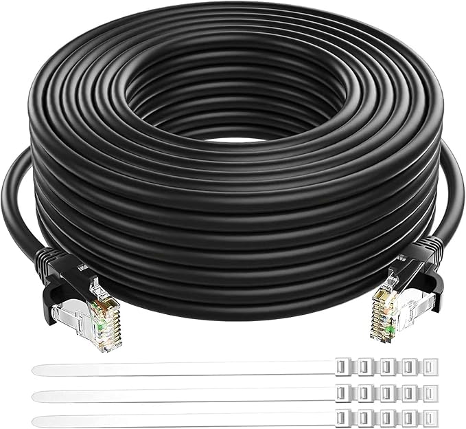 Adoreen Cat 6 Ethernet Cable 30 Ft-Black, Outdoor & Indoor Snagless Long Round by Adoreen