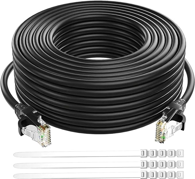 Adoreen Cat 6 Ethernet Cable 15 Ft-Black, Outdoor & Indoor Snagless Long Round by Adoreen