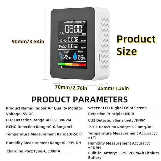 5-in-1 Indoor Air Quality Monitor, Professional Portable Detector&Accurate CO2 - Image 3