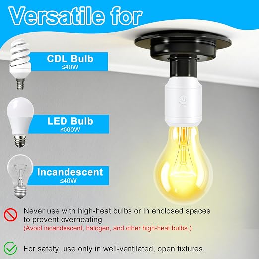 Greencycle Remote Control Light Bulb Socket, Max 500W LED, Wireless Wall Light - Image 6