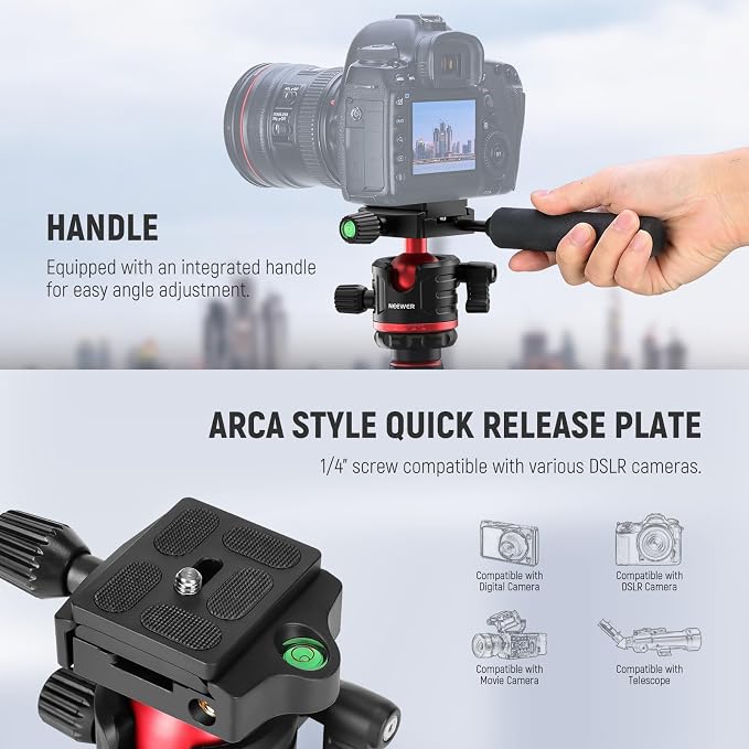 NEEWER BASICS Camera Tripod Monopod, Arca Type QR Plate, Reversible Legs - Image 7