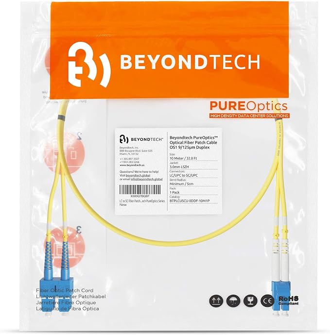 BEYONDTECH 10m LC to SC Fiber Patch Cable – UPC Single-Mode Duplex Fiber Optic - Image 7