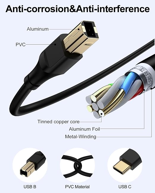Printer Cable 6ft, Scanner USB C to USB B Cable - Image 5