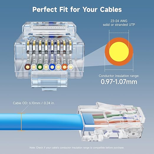 Cable Matters 200-Pack Cat 6 Pass Through RJ45 Connectors, 50µ Gold Plated - Image 3
