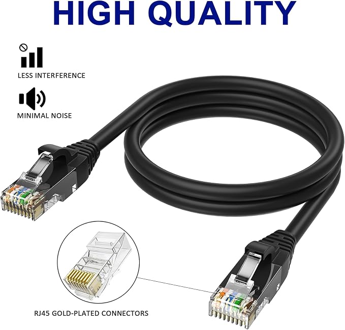 Adoreen Cat 6 Ethernet Cable 100 Ft-Black, Outdoor & Indoor Snagless Long Round - Image 3