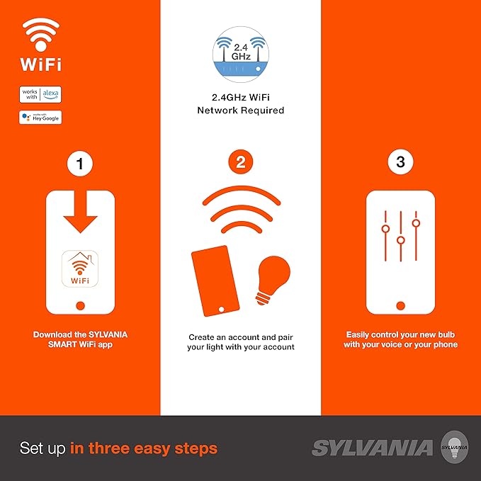 SYLVANIA Wifi LED Smart Light Bulb, 60W Equivalent Full Color and Tunable White - Image 2