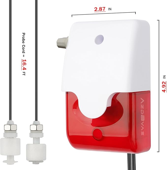 High / Low Water Level Sensor Detector Alarm 120 dB Red Strobe Siren, - Image 2