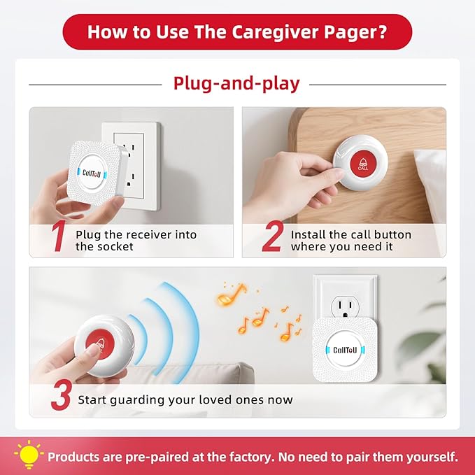 CallToU Wireless Caregiver Pager Call Button Call Bell Medical Alert System - Image 6
