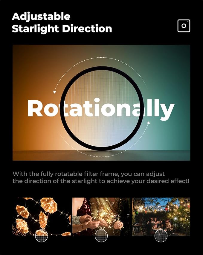 K&F CONCEPT 82mm Variable Short Line Star Lens Filter, Cross Screen Starburst - Image 7