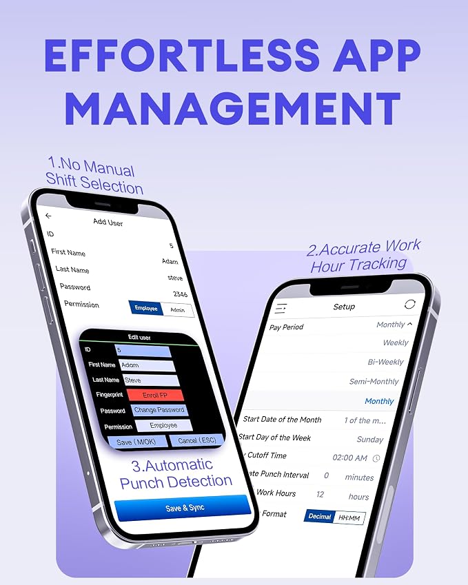 NGTeco APP-Based Time Clock for Employees Small Business, Automatic Fingerprint - Image 4