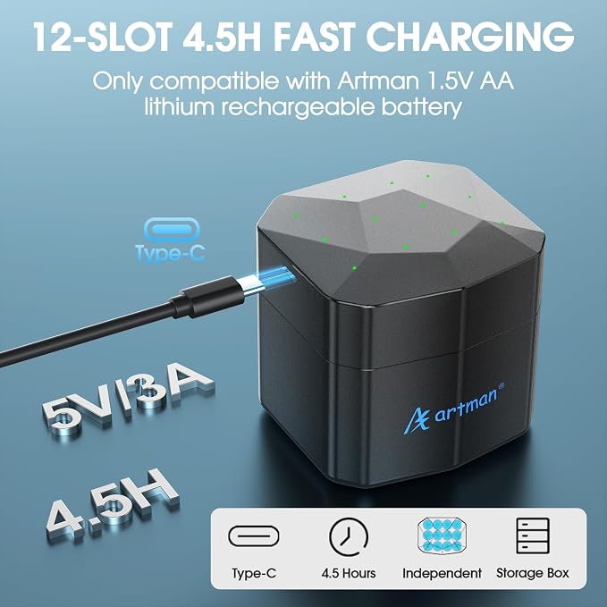 Artman Rechargeable Lithium AA Batteries 12 Pack - Image 5