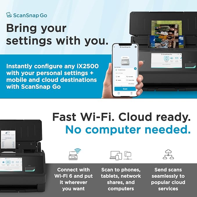 ScanSnap iX2500 Wireless or USB High-Speed Cloud Enabled Document, Photo & - Image 4
