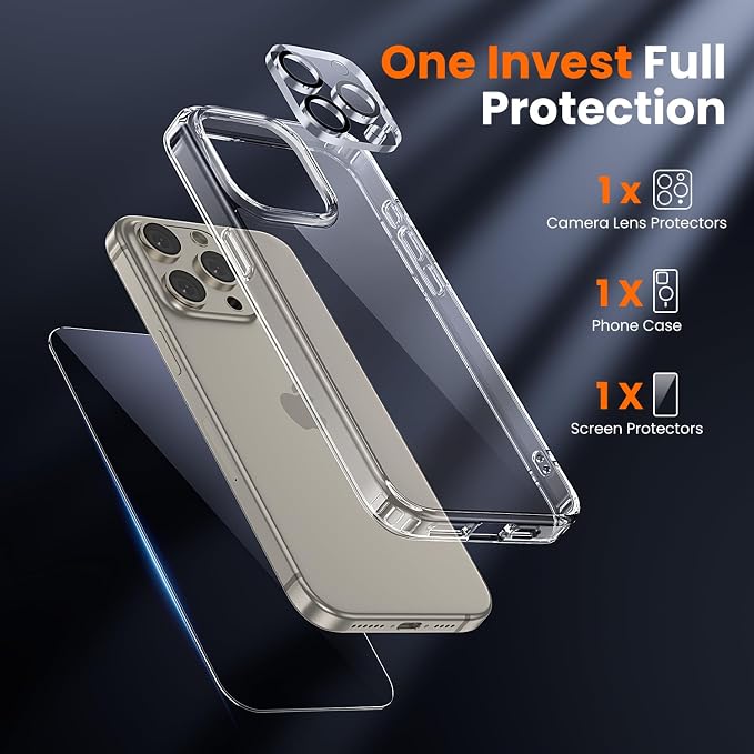 toushion 3 in 1 for iPhone 15 Pro Max Case Clear, Screen Protector *1 & Camera - Image 2